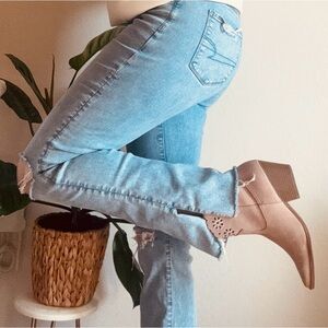 Indigo Tan Ankle Booties with Cutout Design